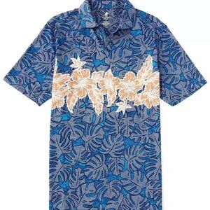 Roundtree & Yorke Mens Caribbean Supima XL Blue Hawaiian Cotton Polo Shirt NEW
